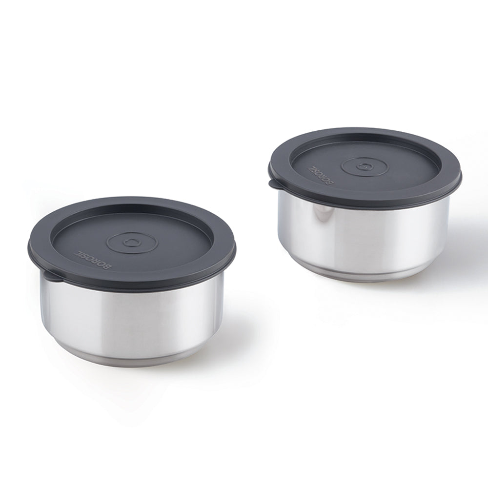Borosil Carryfresh Round Stainless Steel Lunchbox Set of 2, 280ml