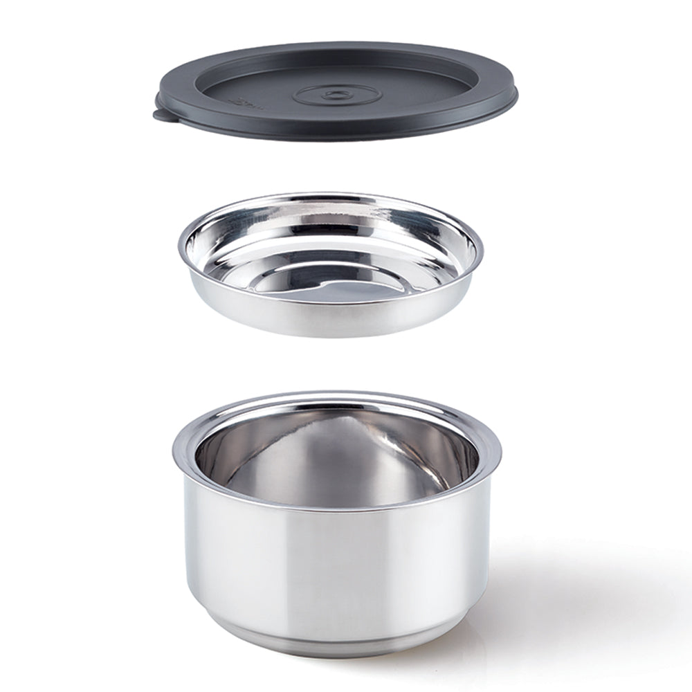 Borosil Carryfresh Round Stainless Steel Lunchbox Set of 2, 280ml