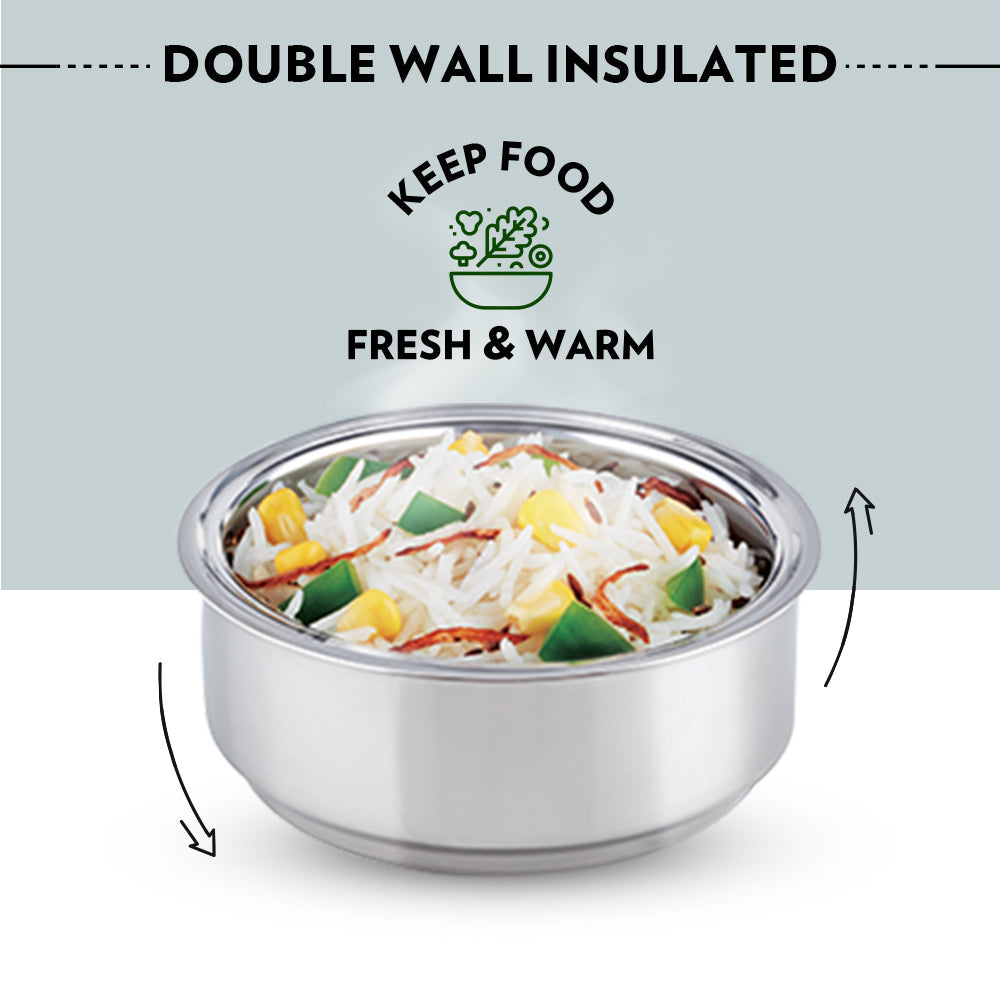 Borosil Carryfresh Round Stainless Steel Lunchbox Set of 4, 280ml x 2 + 180ml x 2