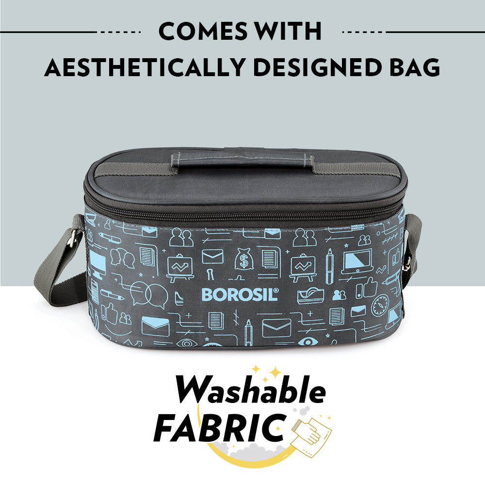 Borosil Carryfresh Round Stainless Steel Lunchbox Set of 4, 280ml x 2 + 180ml x 2