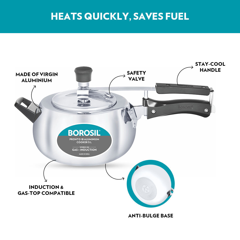 Borosil Pronto Aluminium Pressure Cooker 5 L