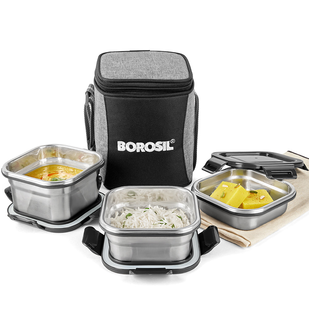 Borosil Feast Stainless Steel Square Tiffin Box