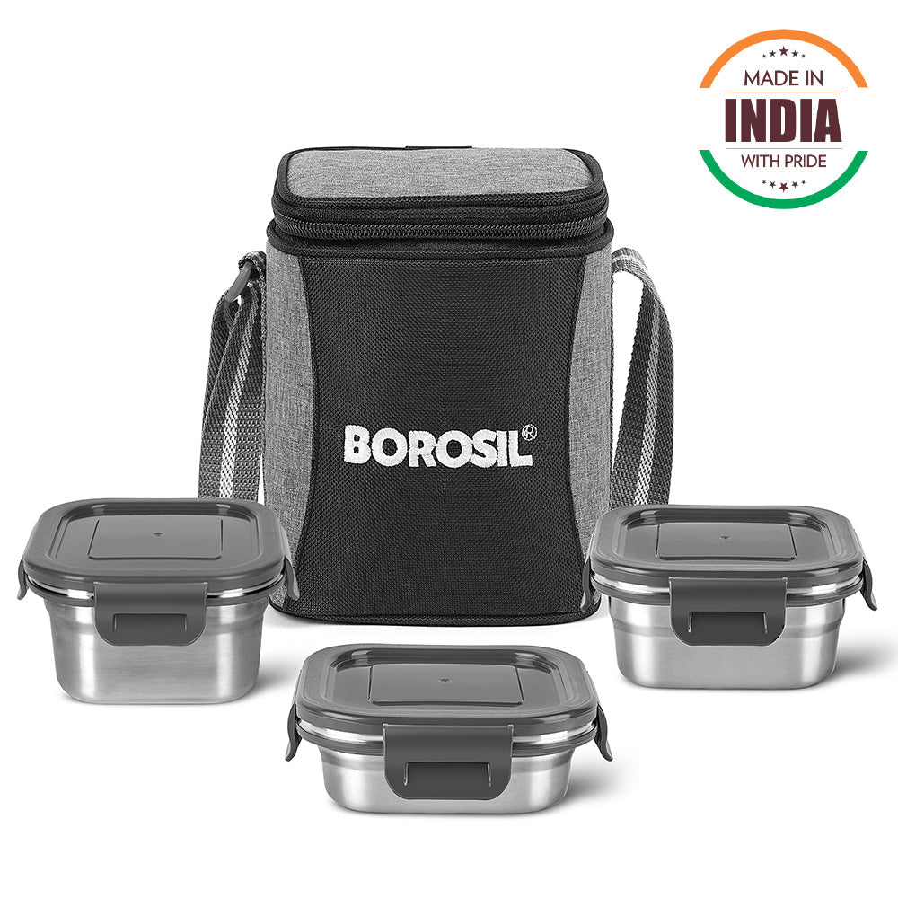 Borosil Feast Stainless Steel Square Tiffin Box