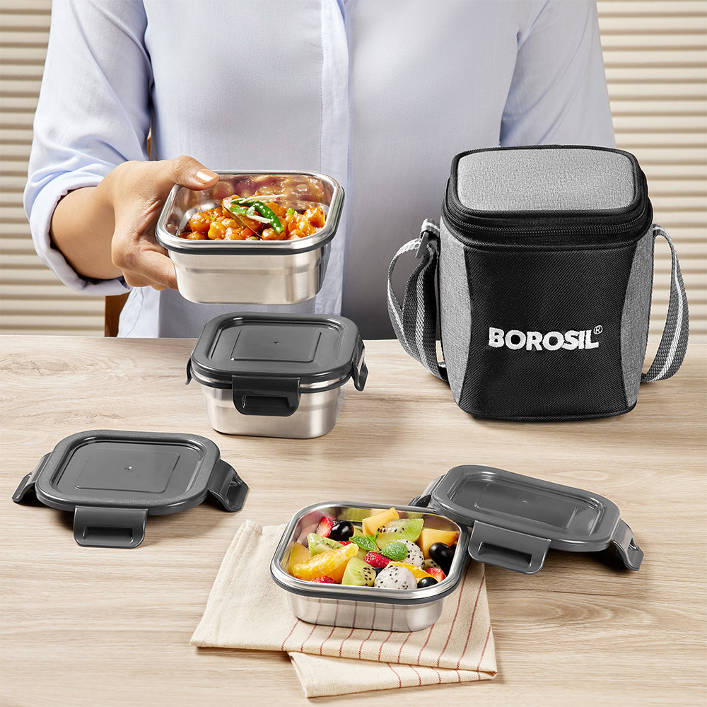 Borosil Feast Stainless Steel Square Tiffin Box