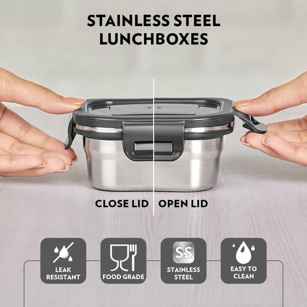 Borosil Feast Stainless Steel Square Tiffin Box