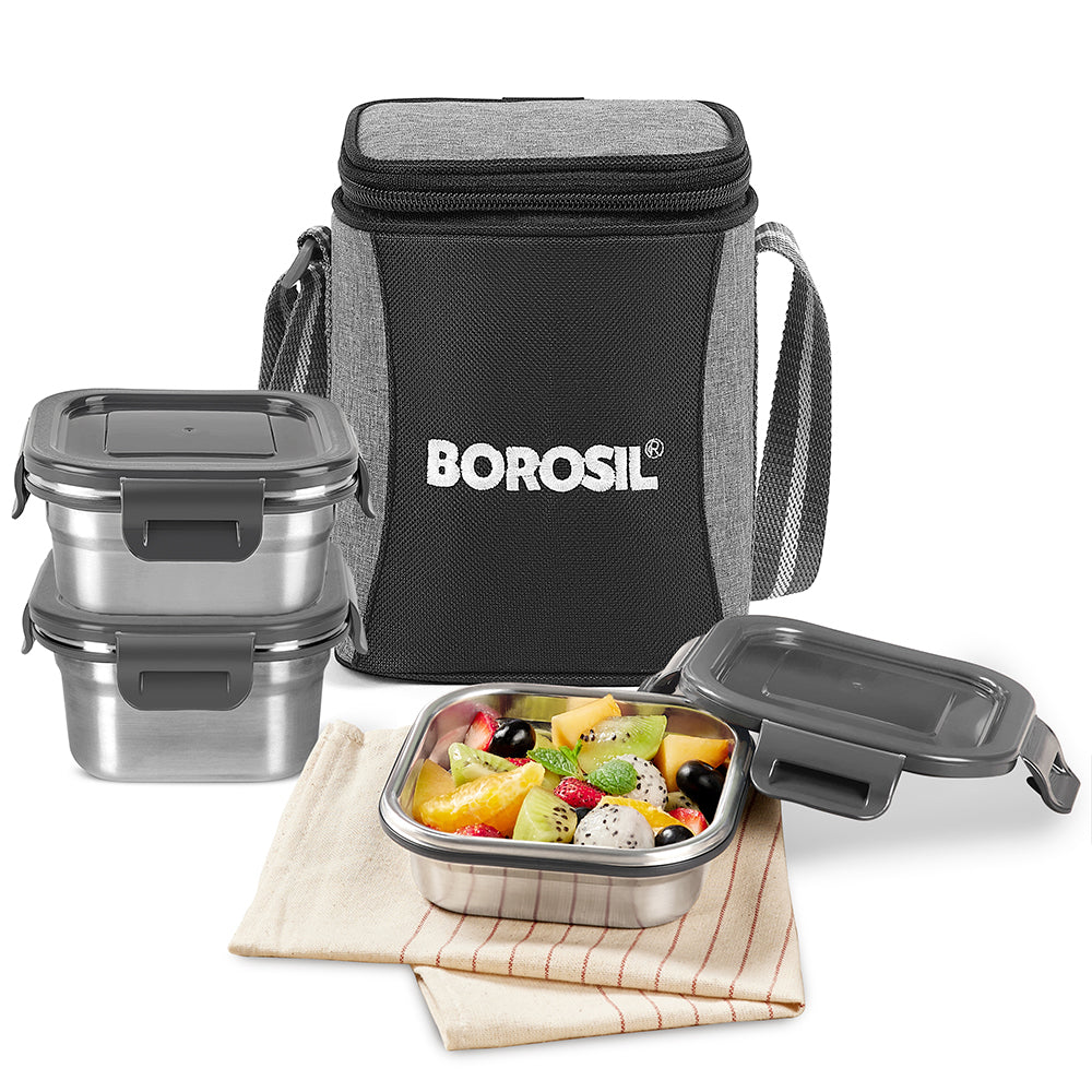 Borosil Feast Stainless Steel Square Tiffin Box