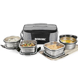Borosl Feast Universal Stainless Steel Lunch Box Set of 4, 400ml x 2 + 400ml x 2