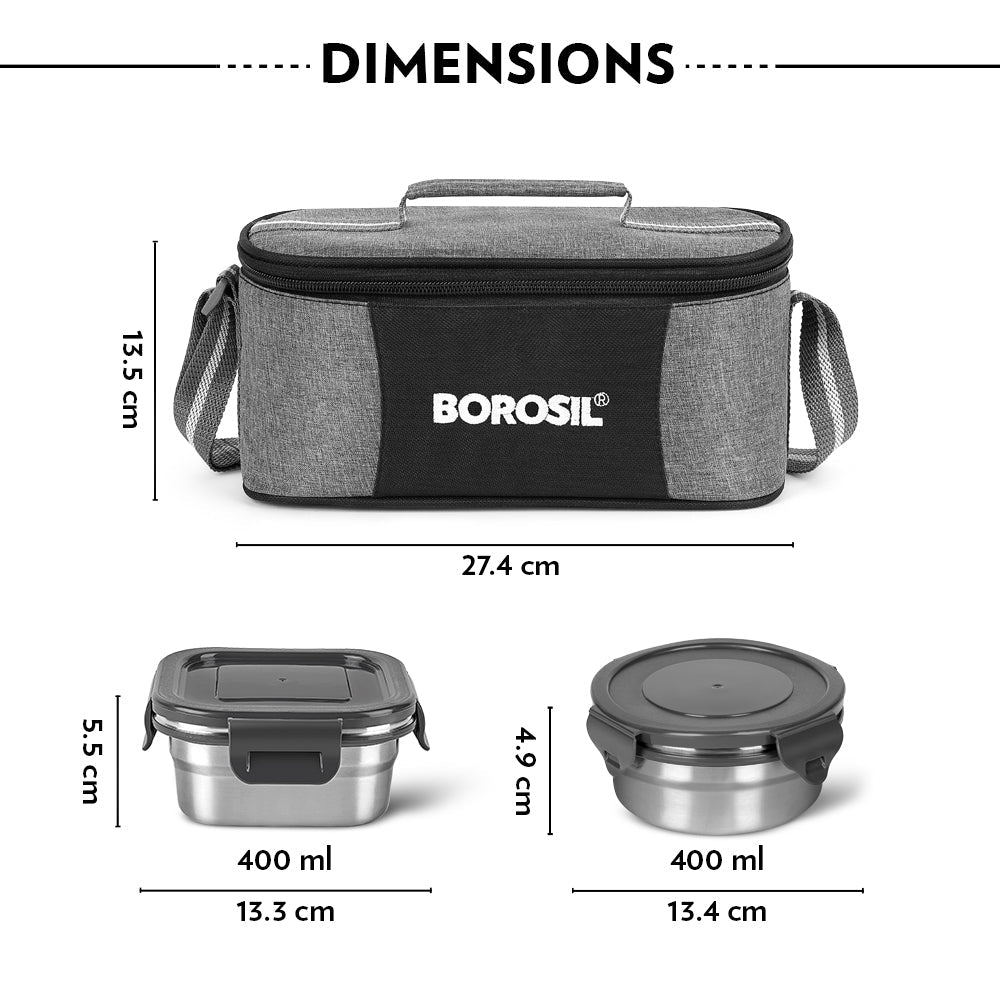 Borosl Feast Universal Stainless Steel Lunch Box Set of 4, 400ml x 2 + 400ml x 2