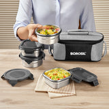Borosl Feast Universal Stainless Steel Lunch Box Set of 4, 400ml x 2 + 400ml x 2