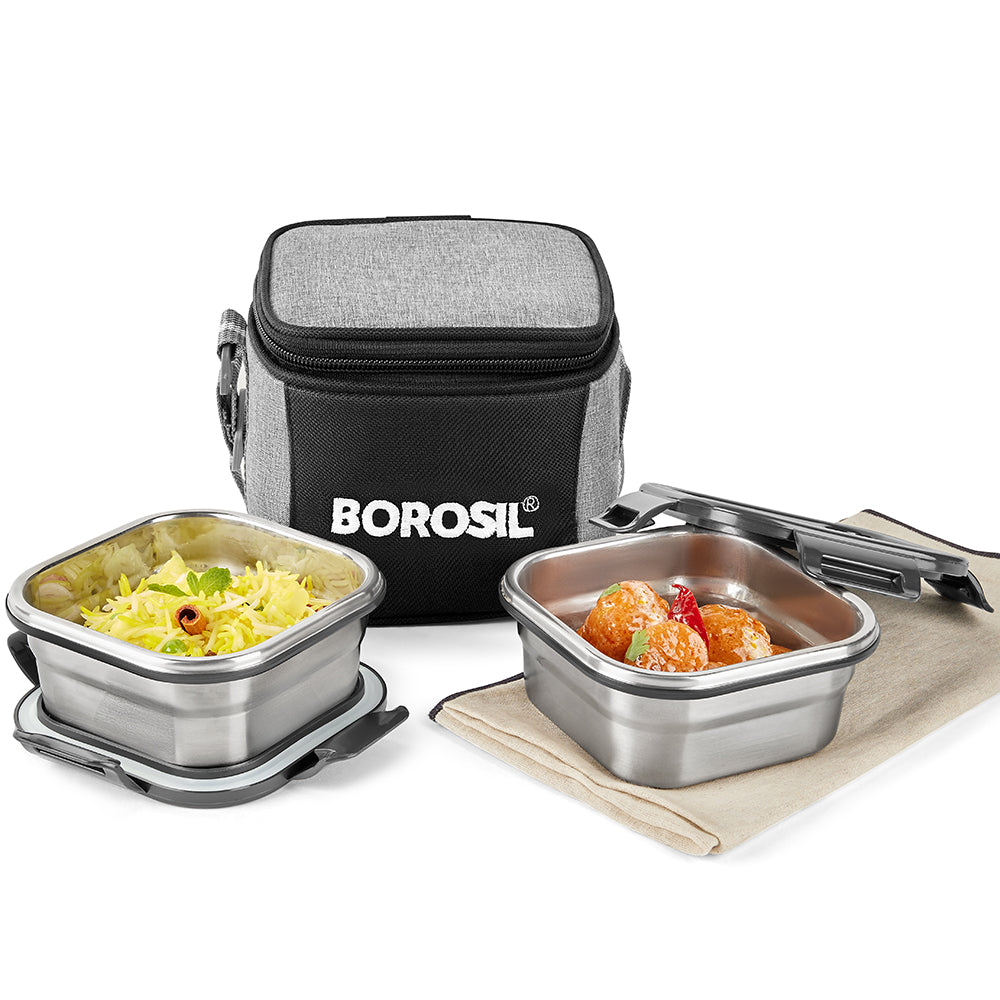 Borosil Feast Stainless Steel Square Tiffin Box