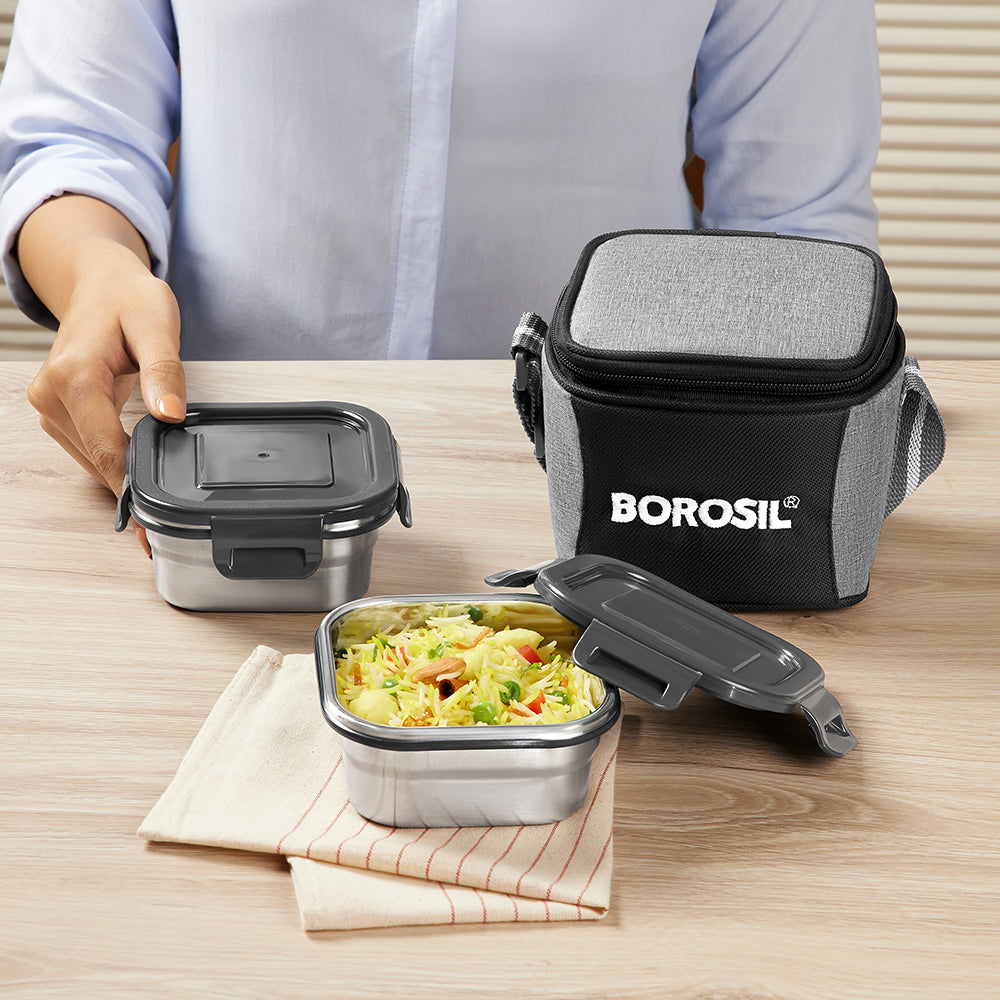 Borosil Feast Stainless Steel Square Tiffin Box