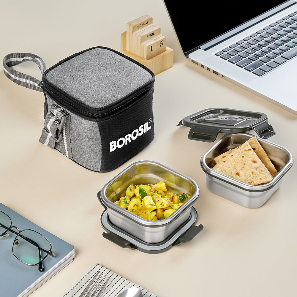 Borosil Feast Stainless Steel Square Tiffin Box