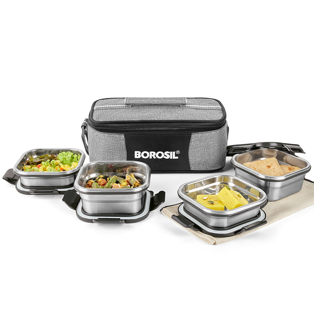 Borosil Feast Stainless Steel Square Tiffin Box