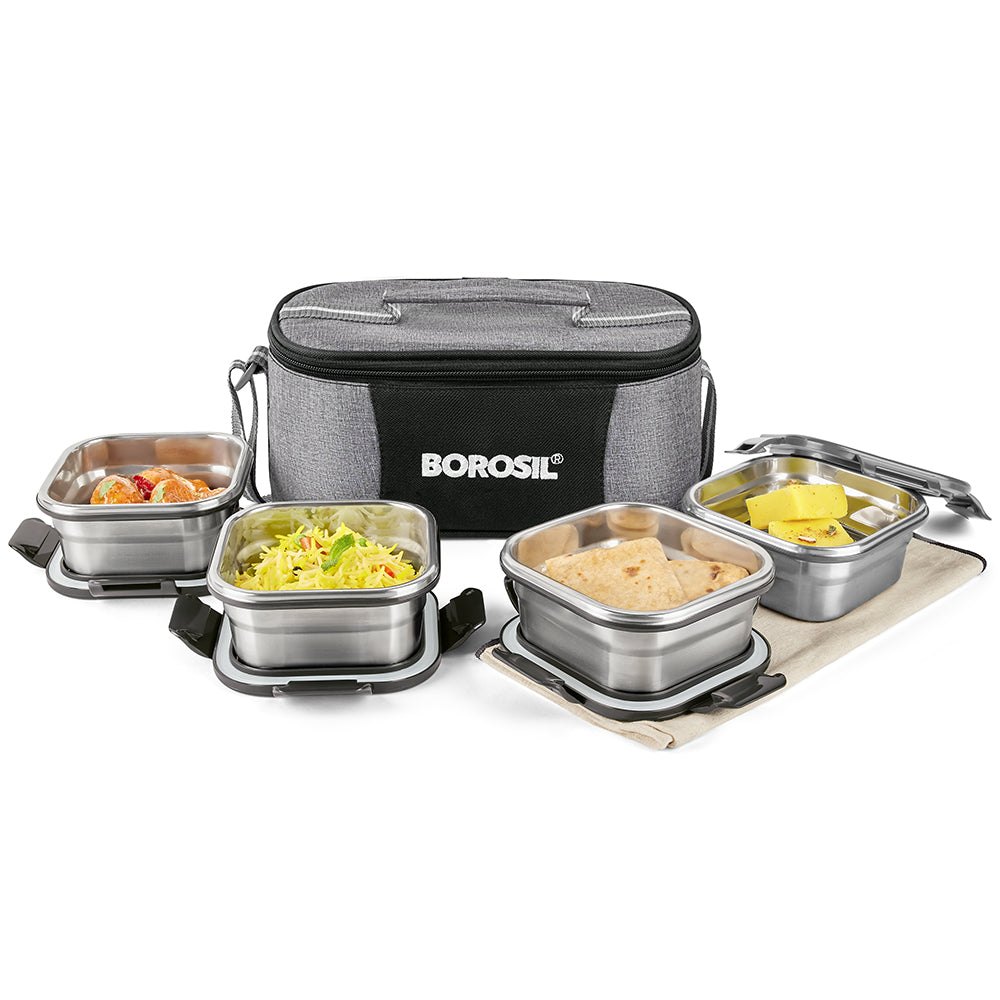 Borosil Feast Stainless Steel Square Tiffin Box