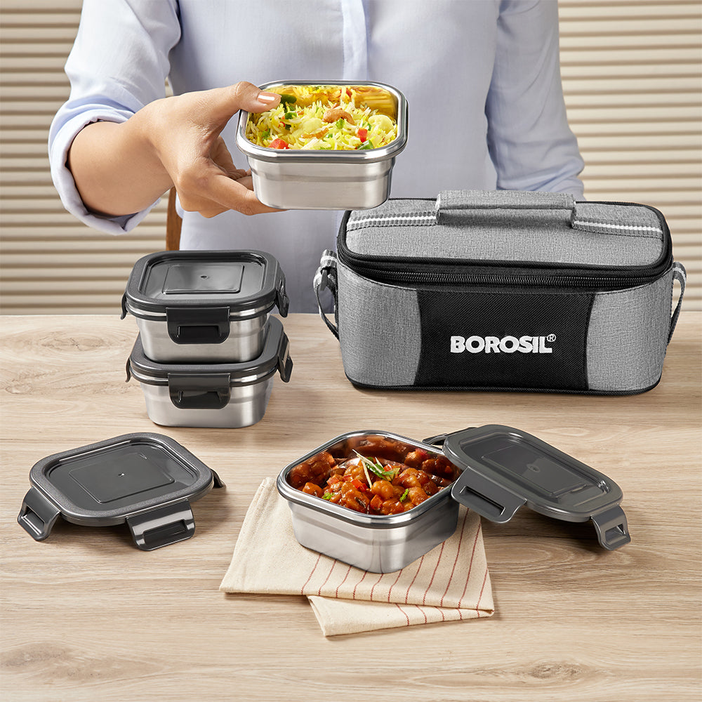 Borosil Feast Stainless Steel Square Tiffin Box