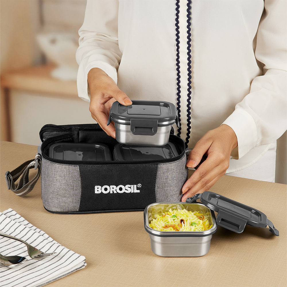 Borosil Feast Stainless Steel Square Tiffin Box