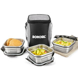 Borosil Feast Stainless Steel Square Tiffin Box ,Set of 3, 400ml