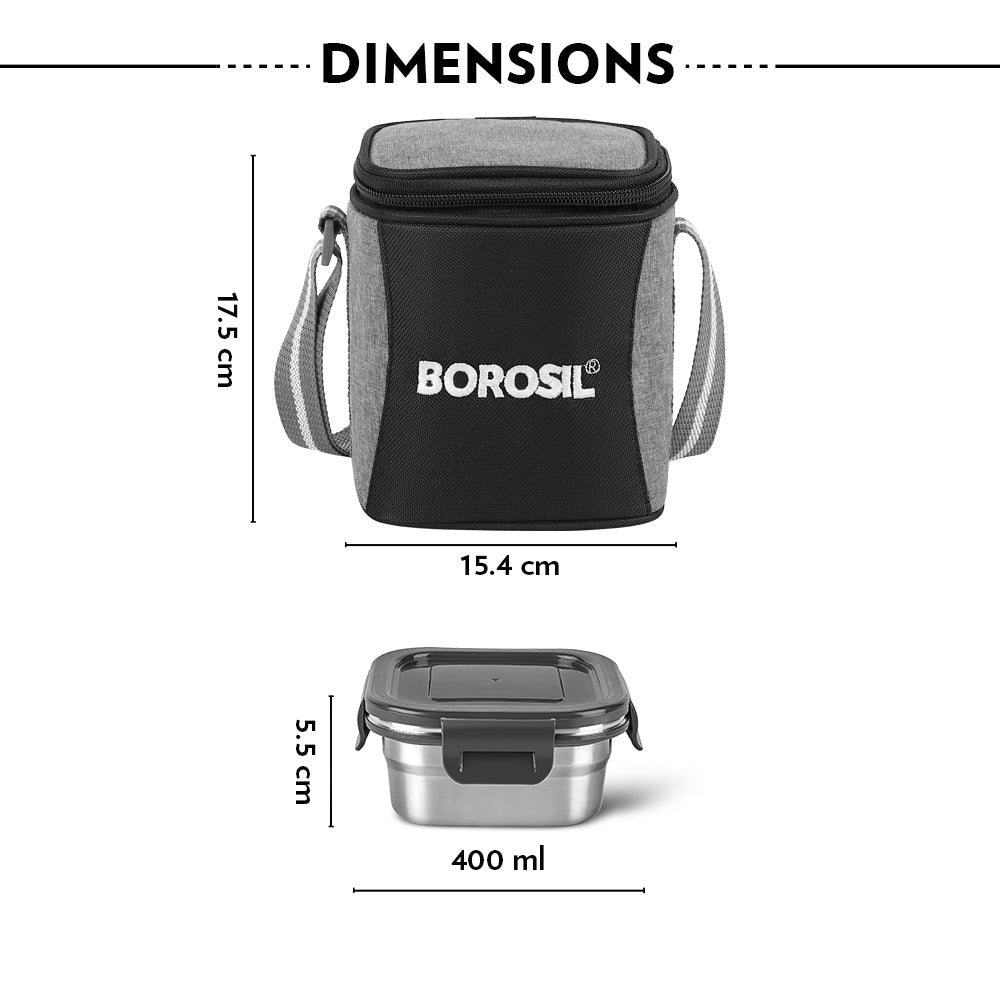Borosil Feast Stainless Steel Square Tiffin Box ,Set of 3, 400ml