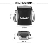 Borosil Feast Stainless Steel Square Tiffin Box ,Set of 3, 400ml