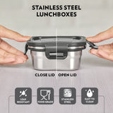 Borosil Feast Stainless Steel Square Tiffin Box ,Set of 3, 400ml