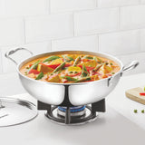 Borosil Cookfresh Triply Kadhai with Lid & Stainless Steel Handle