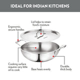 Borosil Cookfresh Triply Kadhai with Lid & Stainless Steel Handle