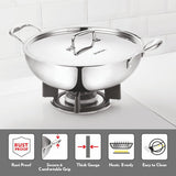 Borosil Cookfresh Triply Kadhai with Lid & Stainless Steel Handle