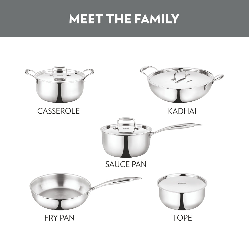 Borosil Cookfresh Triply Kadhai with Lid & Stainless Steel Handle