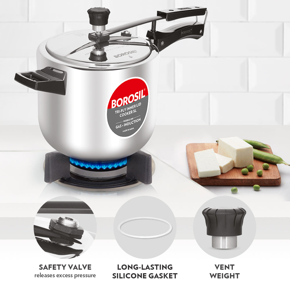 Borosil Inner Lid Triply Pressure Cooker