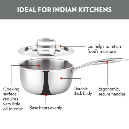 Borosil Cookfresh Triply Saucepan with Stainless Steel Handle