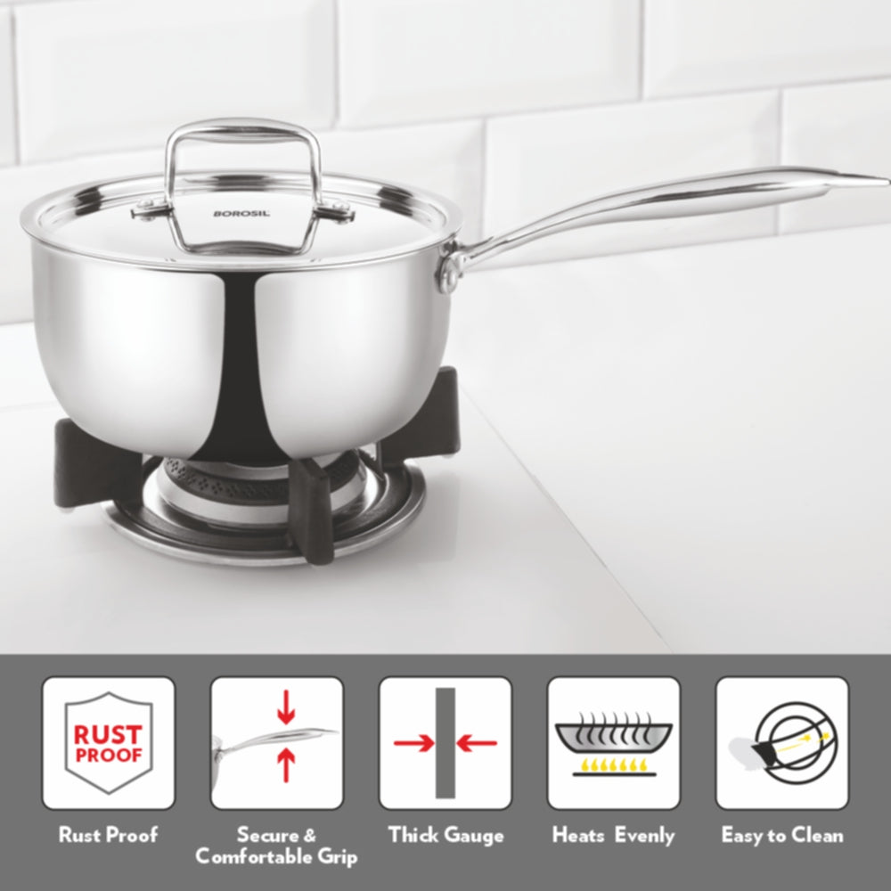 Borosil Cookfresh Triply Saucepan with Stainless Steel Handle