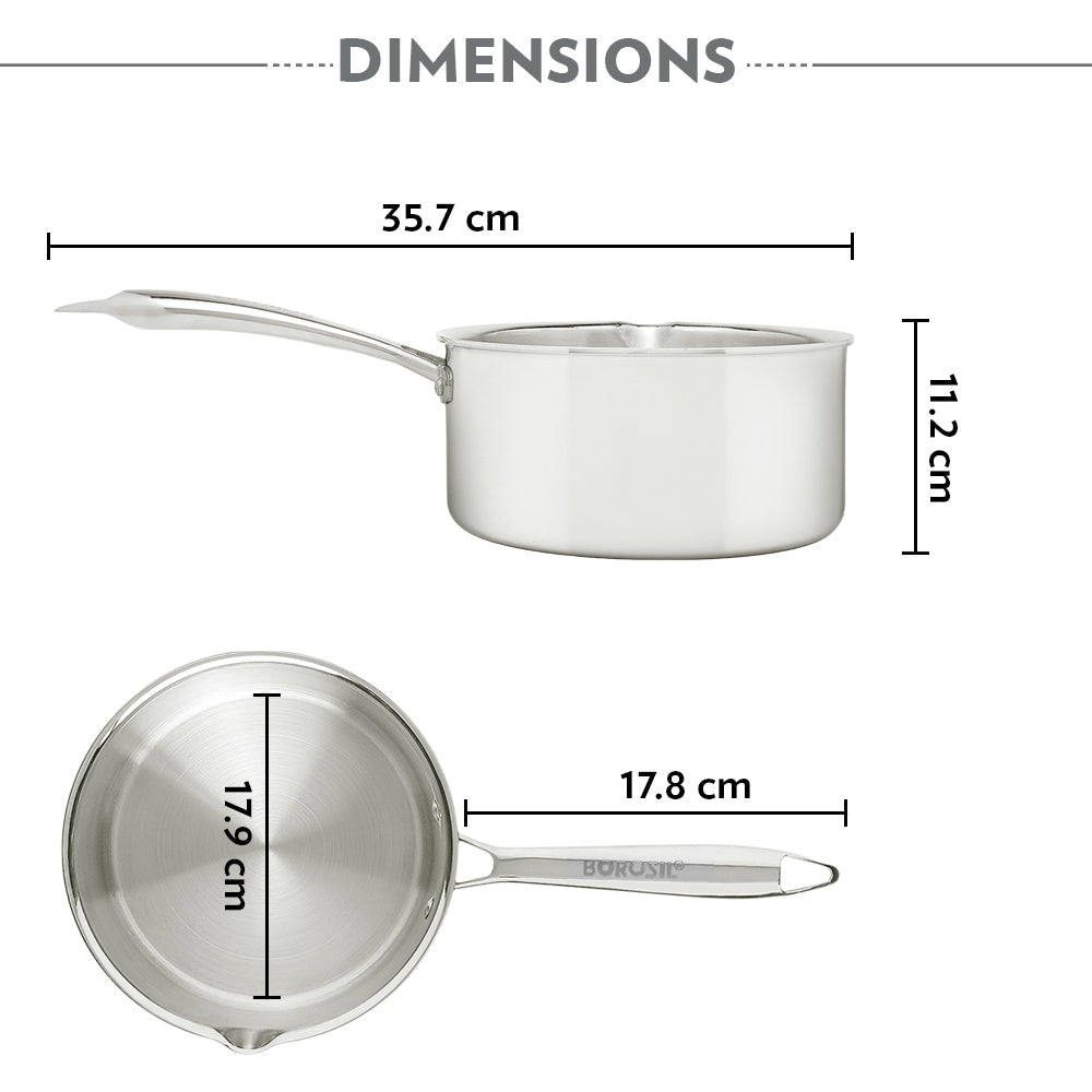 Borosil Cookfresh Triply Saucepan with Pouring Spout & Steel Handle