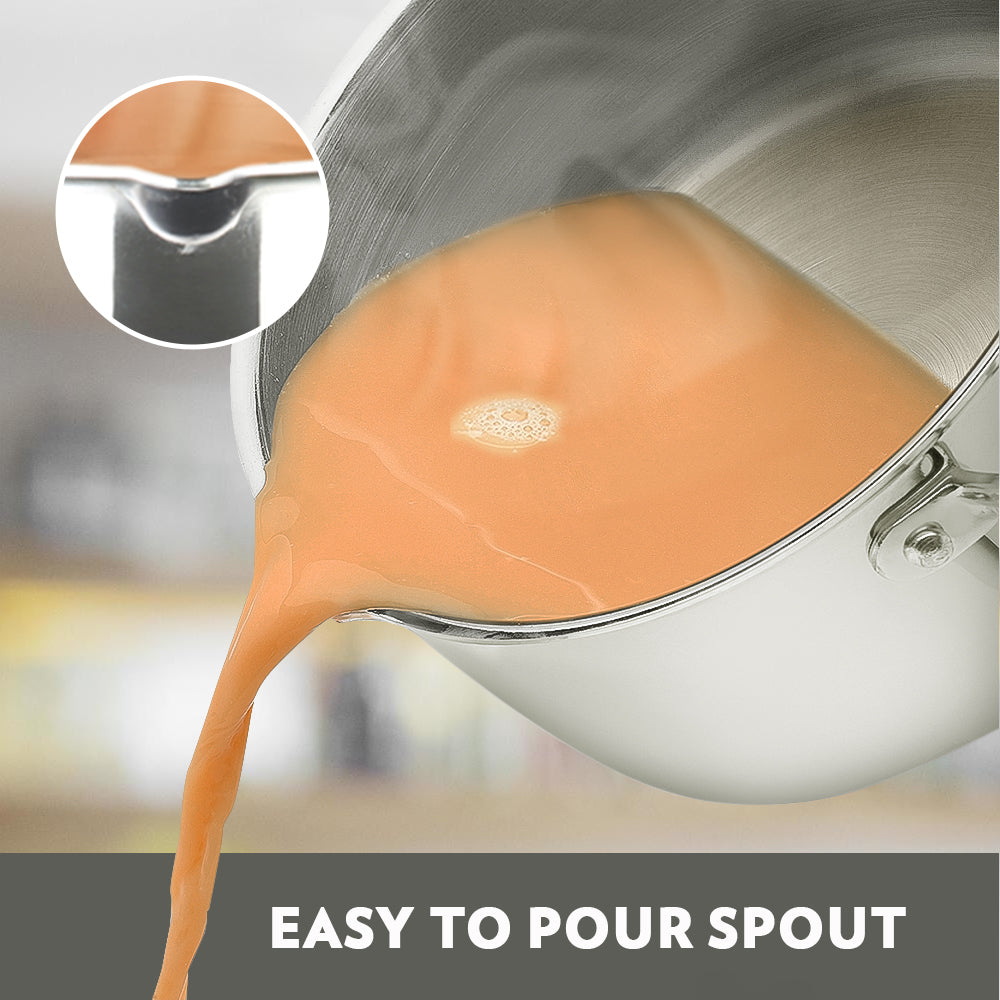 Borosil Cookfresh Triply Saucepan with Pouring Spout & Steel Handle