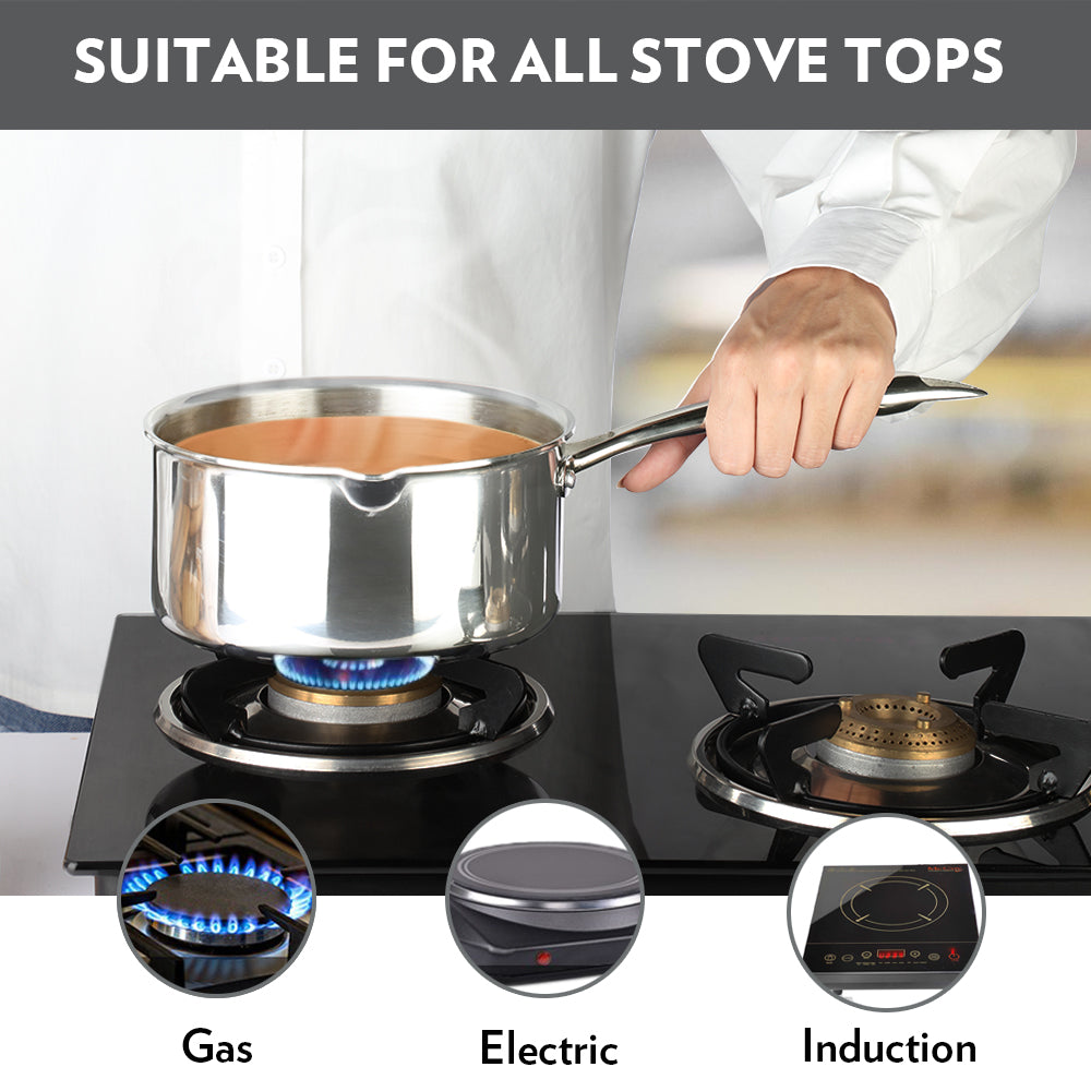Borosil Cookfresh Triply Saucepan with Pouring Spout & Steel Handle