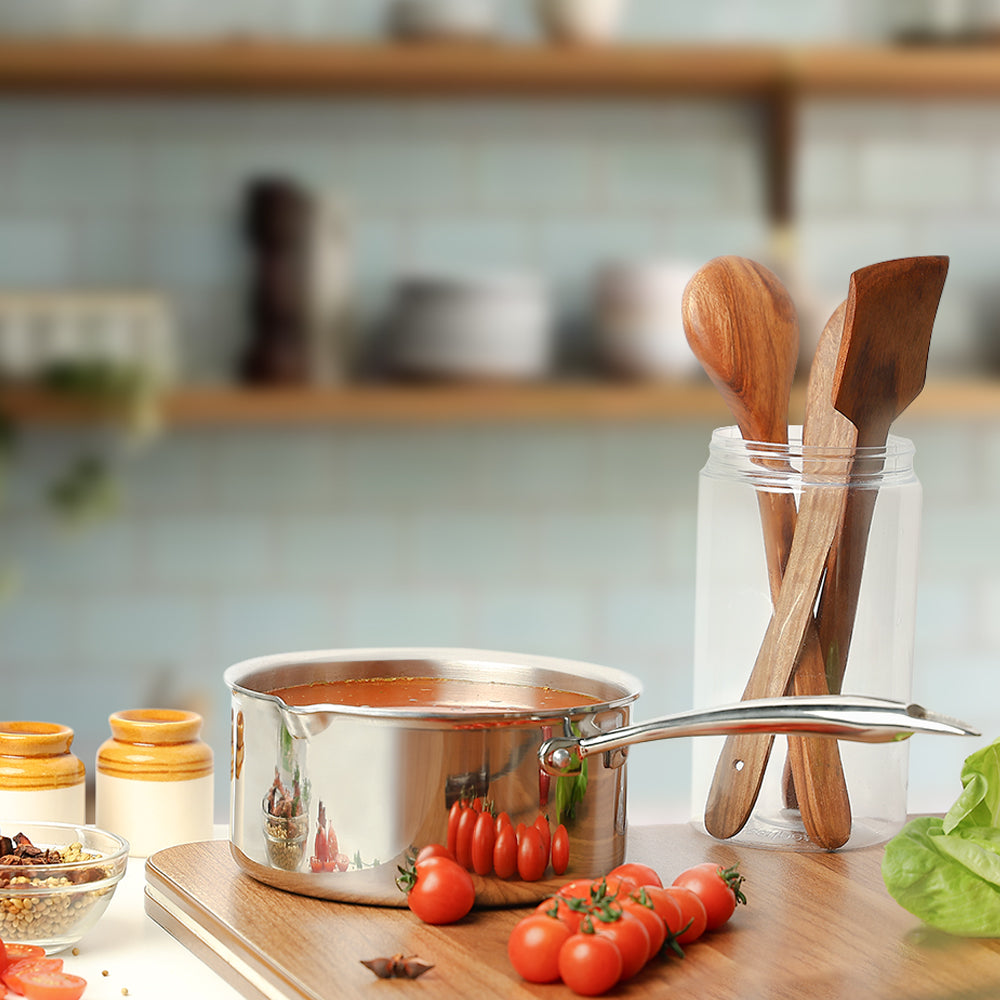 Borosil Cookfresh Triply Saucepan with Pouring Spout & Steel Handle