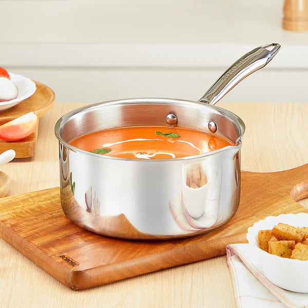 Borosil Cookfresh Triply Saucepan with Pouring Spout & Steel Handle