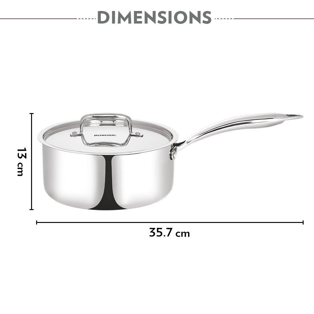 Borosil Cookfresh Triply Saucepan with Lid & Steel Handle