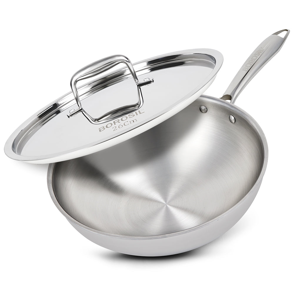 Borosil Cookfresh Stainless Steel Triply Wok with Lid