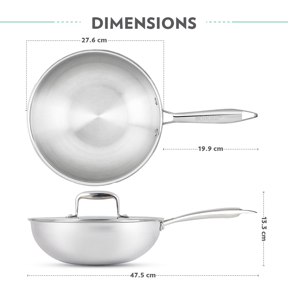 Borosil Cookfresh Stainless Steel Triply Wok with Lid