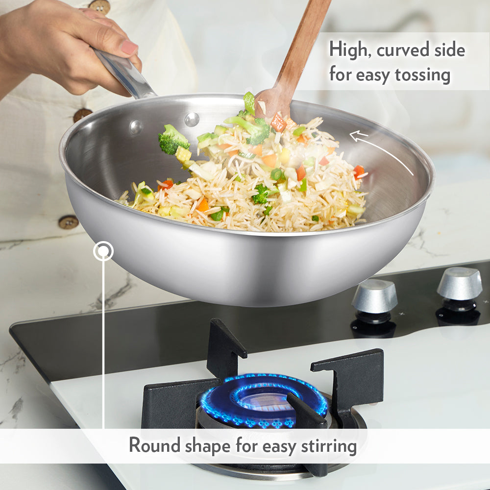 Borosil Cookfresh Stainless Steel Triply Wok with Lid