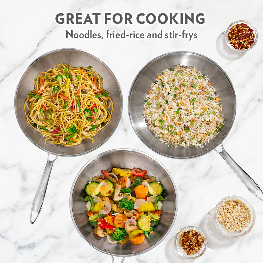 Borosil Cookfresh Stainless Steel Triply Wok with Lid