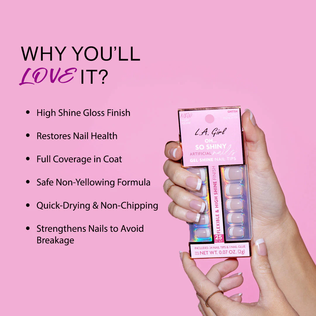 L.A. Girl Oh So Shiny Artificial Nail Tips-Classy French Tip-25 Pc Kit