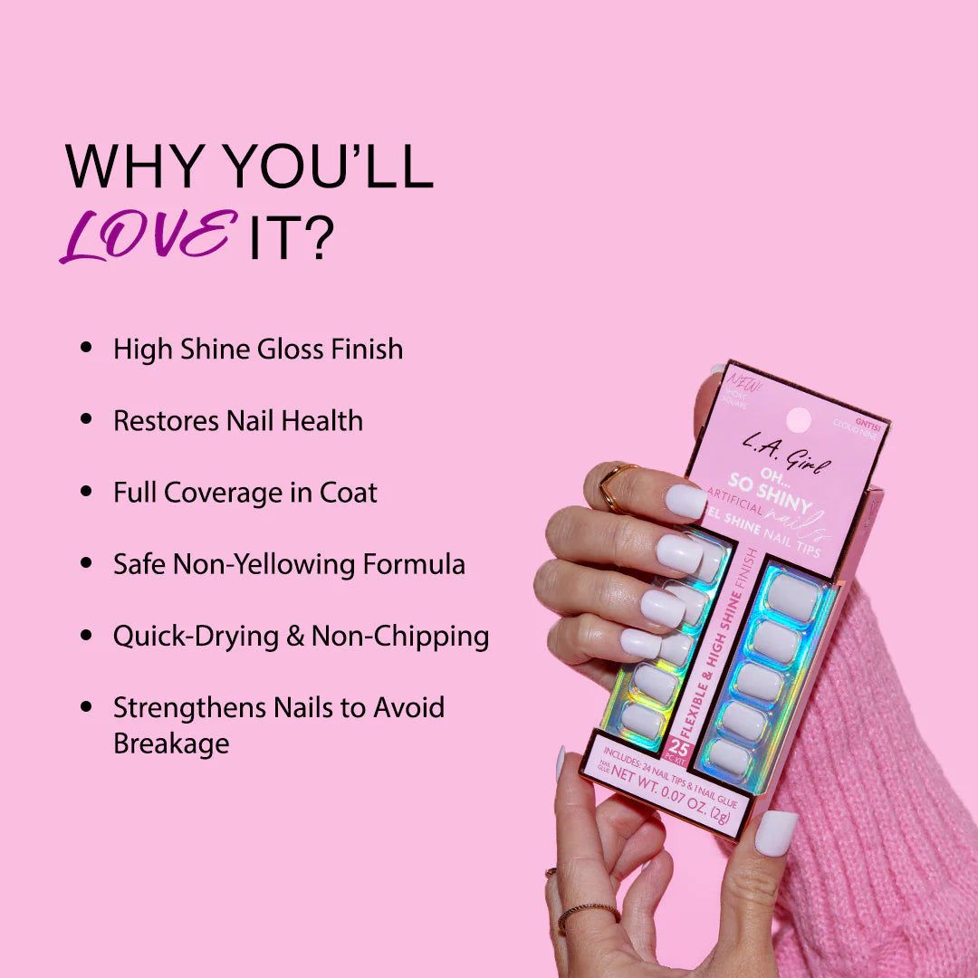 L.A. Girl Oh So Shiny Artificial Nail Tips-Cloud Nine -25 Pc Kit
