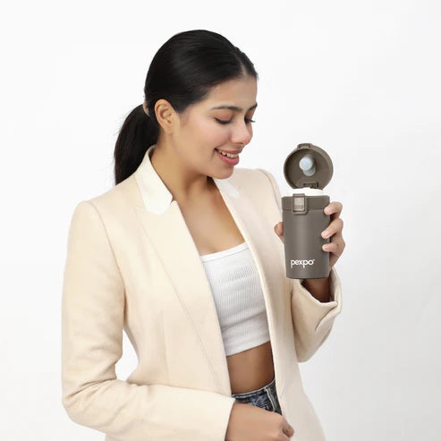 Pexpo Cocoa Thermo Steel Tumbler | Tri-Ply Vacuum Insulated Hot & Cold Flask | For Beverages 260 ML