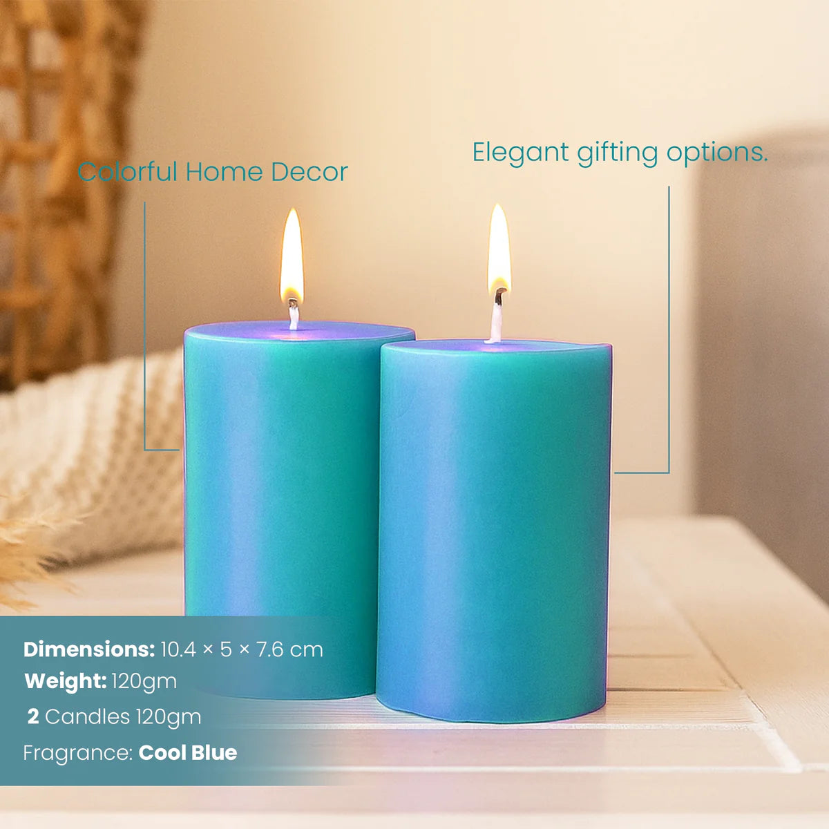 IRIS Cool Blue Fragranced Pillar Candles 120gm