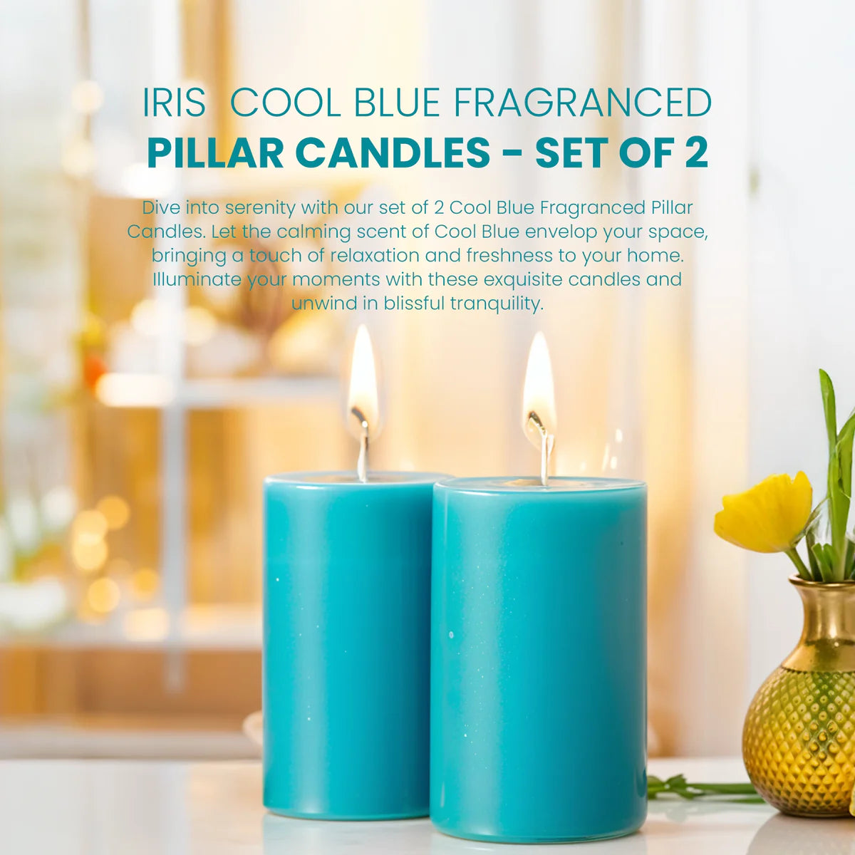 IRIS Cool Blue Fragranced Pillar Candles 120gm