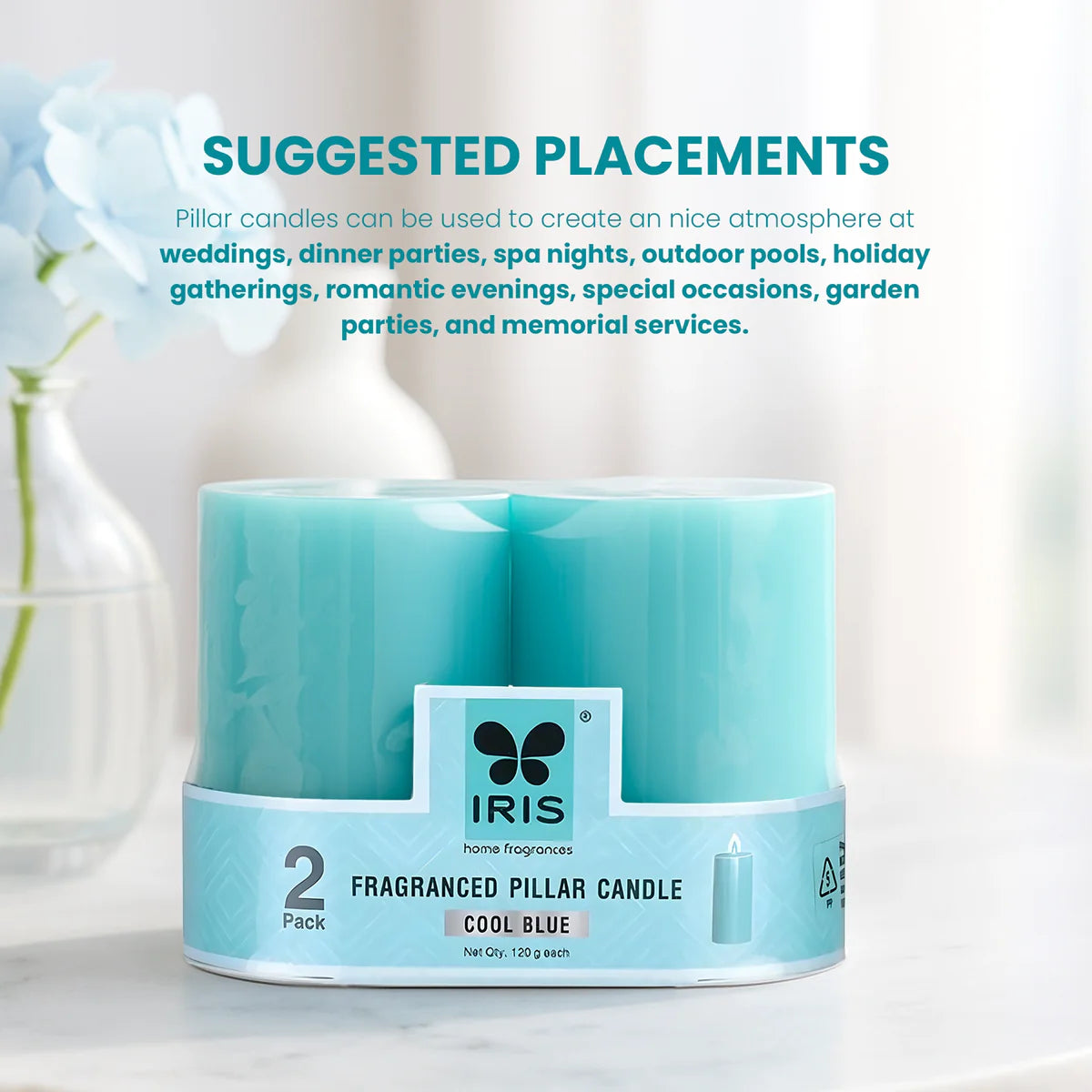 IRIS Cool Blue Fragranced Pillar Candles 120gm