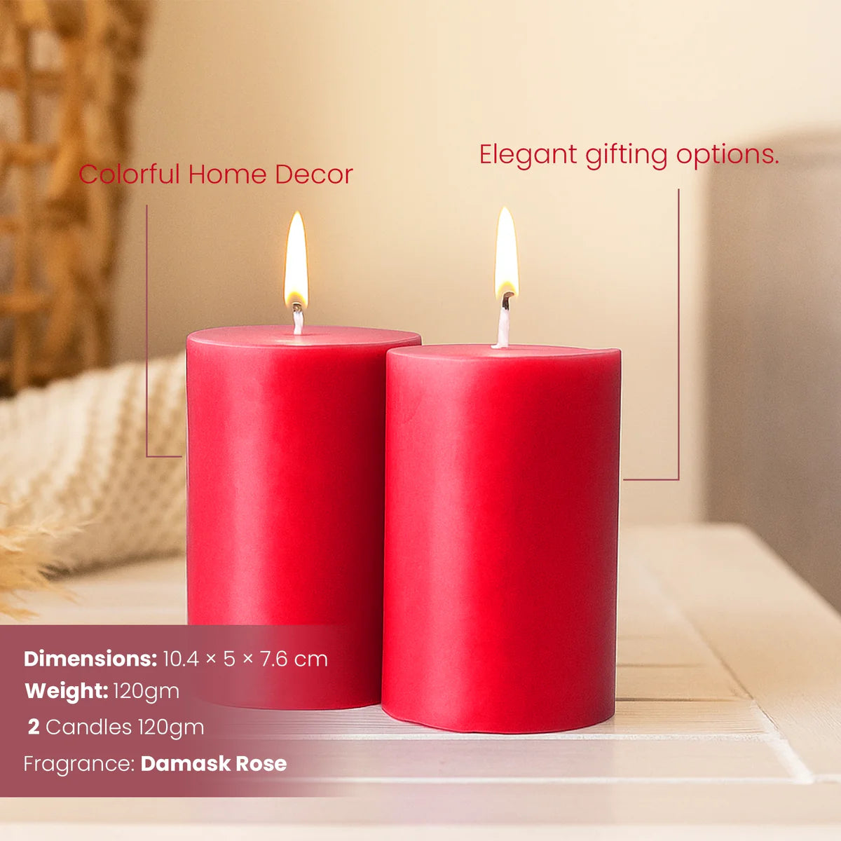 IRIS Damask Rose Fragranced Pillar Candles 120gm