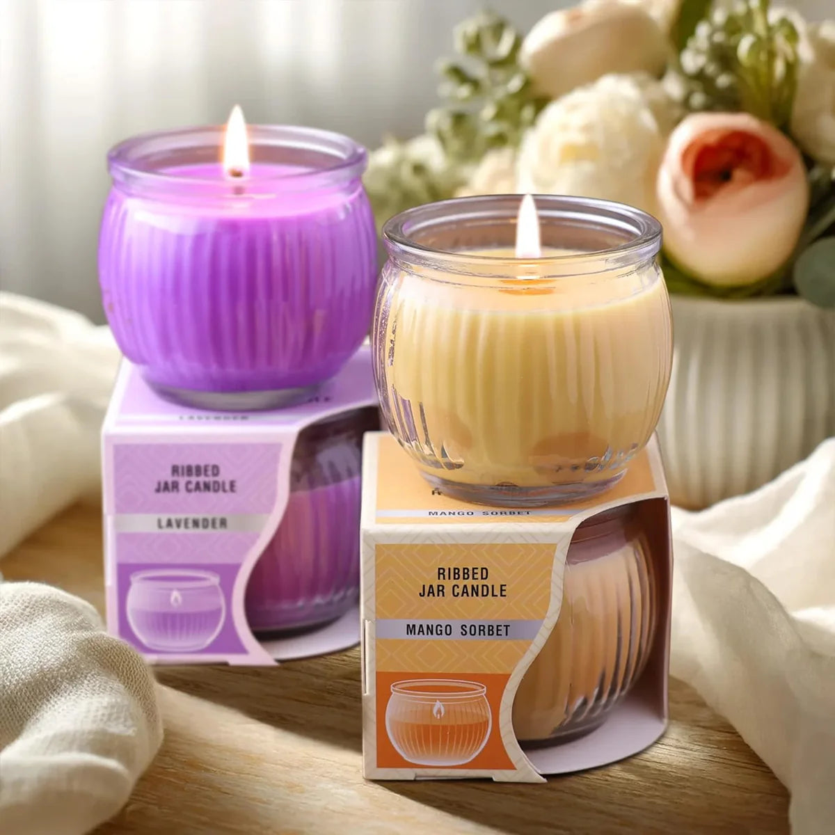 IRIS Ribbed Jar Candles - Lavender & Mango Sorbet  110GM