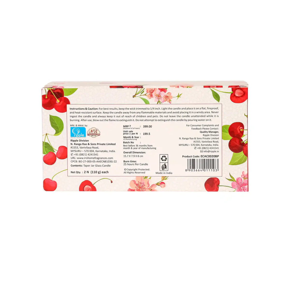 IRIS Berry Pop Taper Jar Candles 110GM